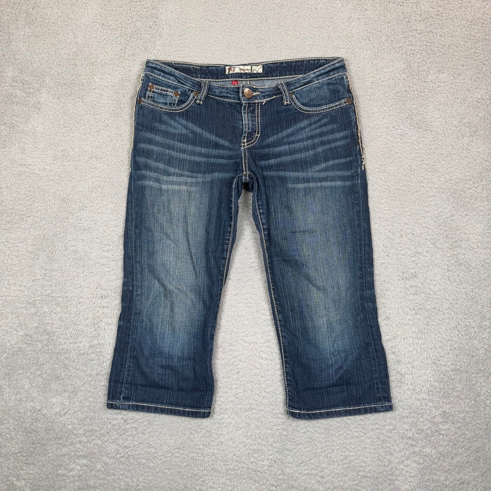 BKE Sabrina Stretch Denim Capri Jeans Womens 29 Dark Wash Flap Pocket BK23109